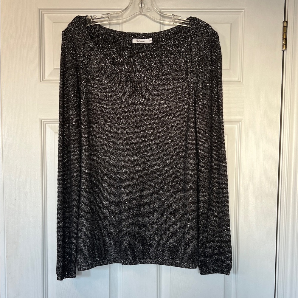 Reitmans Metallic Black Scoop Neck Long Sleeve Sweater